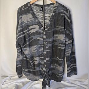 IWOLLENCE Women's Waffle Knit Tunic Blouse - Camo, Size Large